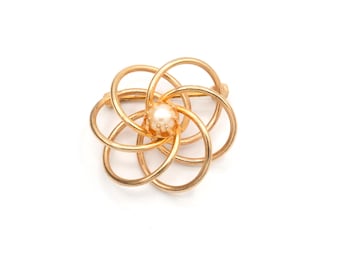 Vintage Gold Toned Faux Pearl Wire Brooch 1"