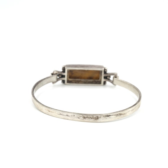 Vintage Sterling & Tigers Eye Hinged Bangle Brace… - image 5