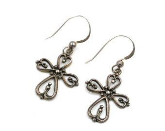 Vintage Sterling Cross Earrings 1.5"