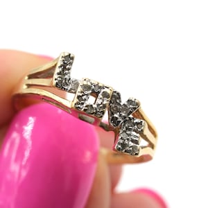 Vintage 10k Yellow Gold & Diamond Chip &quot;LOVE&quot; Band - Size 6 // Vintage Love Jewelry // Sweet Heart Diamond Band