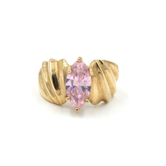 Vintage 10Kt Gold Pink CZ Ring - Size 6 // 10k Go… - image 1