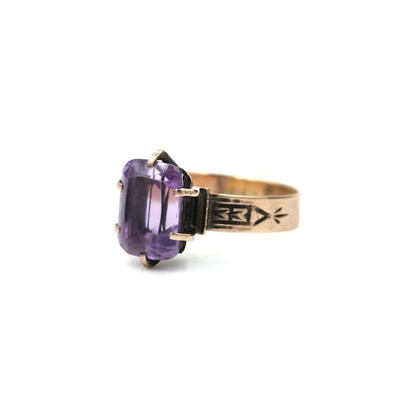 Victorian 10Kt Gold Amethyst Ring // Size 9 // An… - image 6