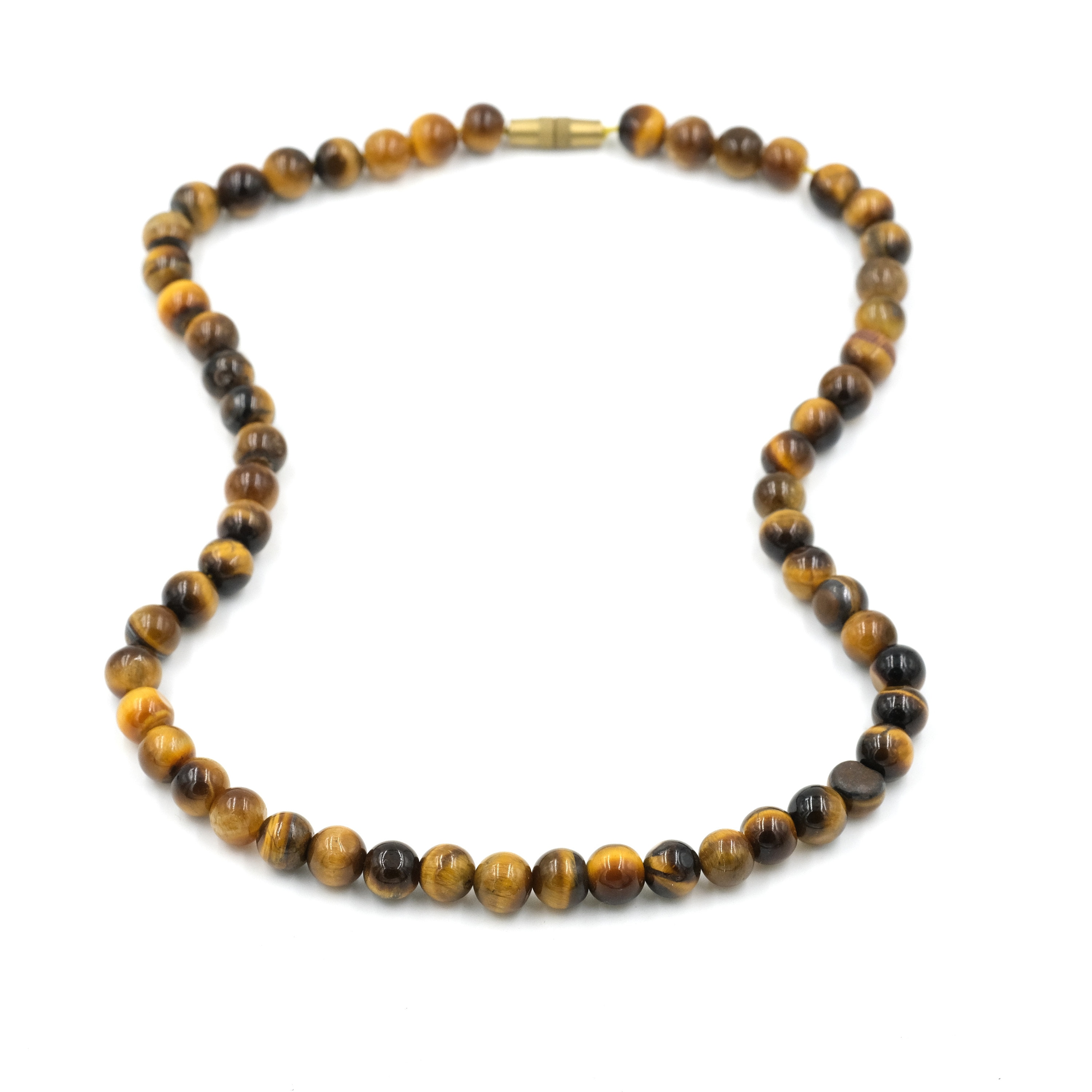 【JORDAN CRAIG】Tiger’s Eye Beaded Necklace 14K Yellow Gold Tiger Eye Multi-Strand Bead Diamond Necklace