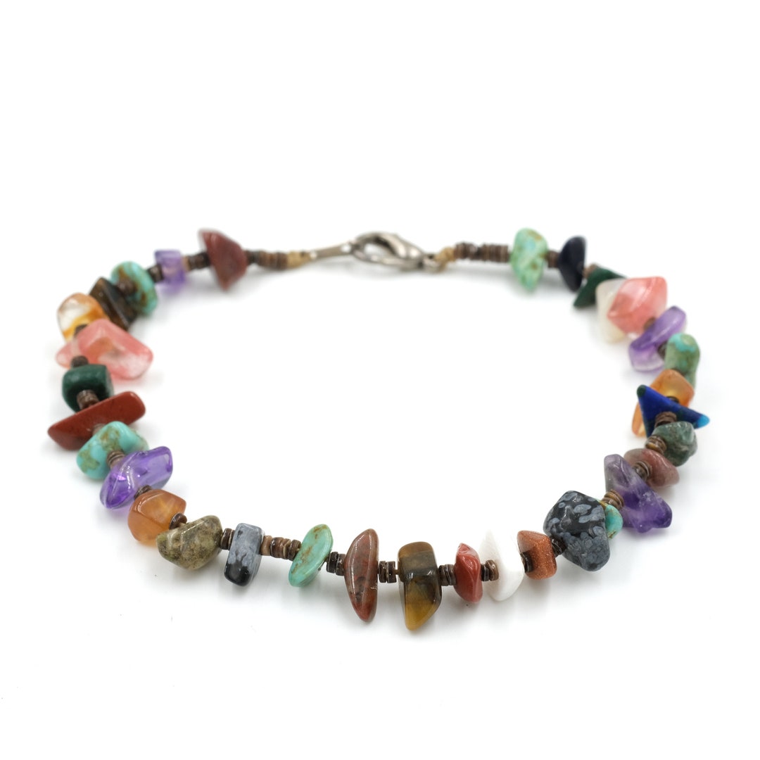 Vintage Chip Gemstone & Shell Bead Bracelet 17
