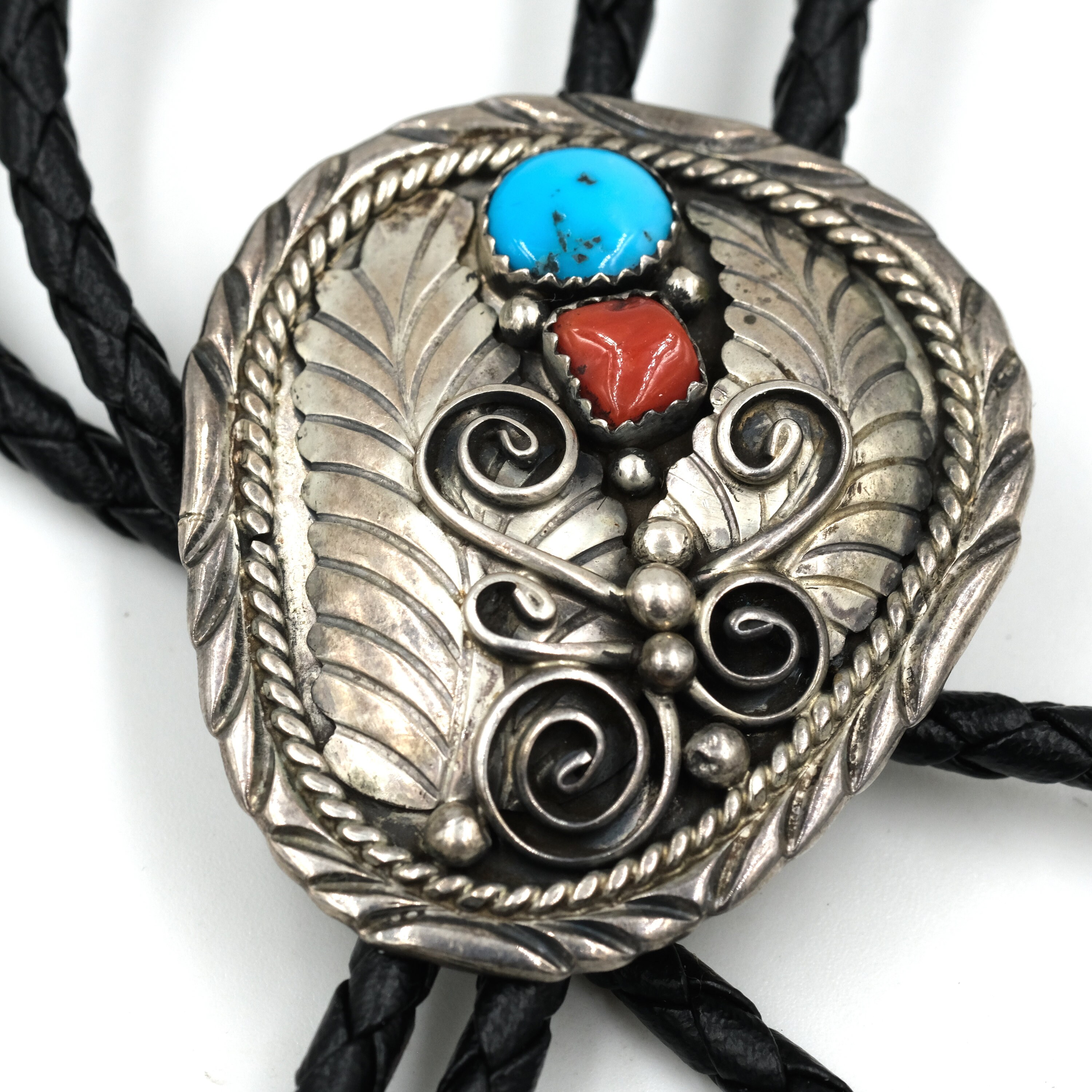Vintage Navajo Turquoise & Coral Sterling Silver Bolo Tie // Classic ...