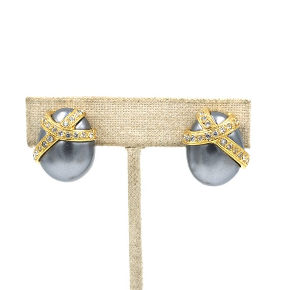 Vintage Italian Costume Gold Tone "Pearl" Earring… - image 3