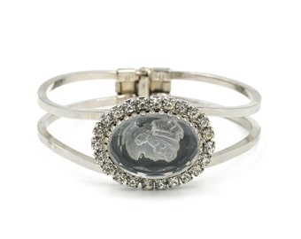 Vintage Victorian Revival Glass Cameo Clamper Bracelet ~6.9"