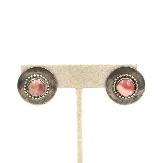 Sterling Rhodochrosite Saucer Earrings // Vintage… - image 5