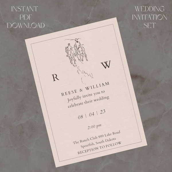 Western Modern Wedding Invitation, Details Card, & RSVP Postcard Set Digital Canva Template/ Editable  / Instant Download / Ranch / Cowboy