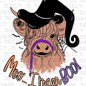 Moo I mean... BOO! | Halloween Highland longhorn cow | cute cow | digital download | sublimation design | printable artwork