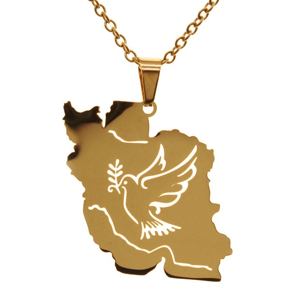 Iran Map And Peace Dove Olive Branch Necklace