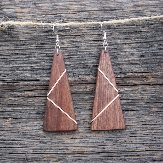Copper Wire Inlay Black Walnut Dangle Earrings copper inlay Etsy