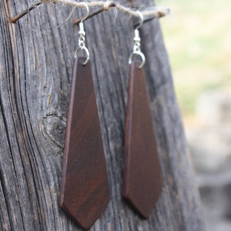 Black chandelier natural wooden earrings kite spike dangle Etsy