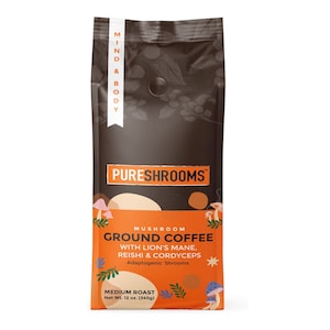 PureShrooms Mind & Body Mushroom Ground Coffee with Lion&#39;s Mane, Reishi and Cordyceps