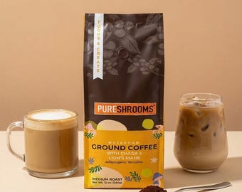 PureShrooms Focus Coffee | Lion's Mane, Chaga Adaptogens, Low Acid Arabica (340g)