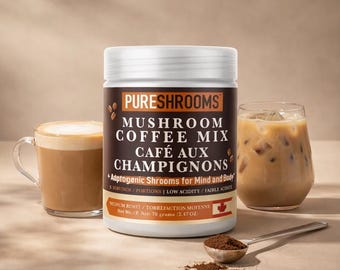 PureShrooms Mushroom Coffee Mix, Organic Lion's Mane, Reishi, Cordyceps, Medium Roast (35 Servings)
