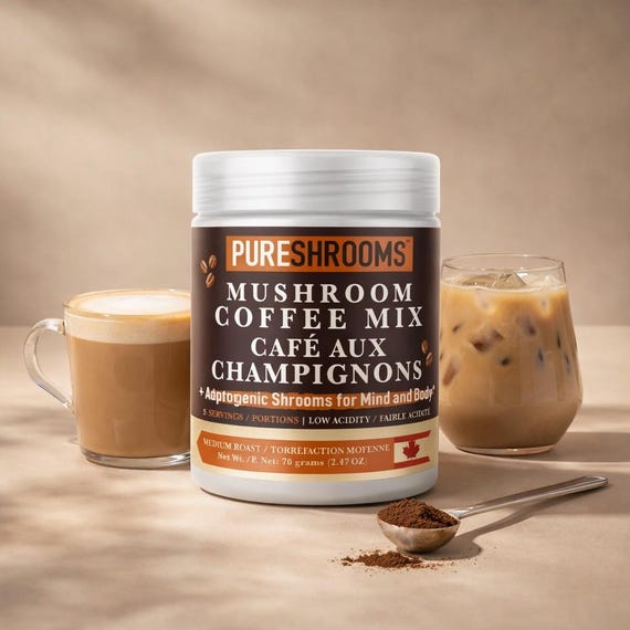PureShrooms Mushroom Coffee Mix, Organic Lion's Mane, Reishi, Cordyceps, Medium Roast (35 Servings)