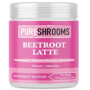 PureShrooms Beet Root Latte Mix - Post-Workout Recovery Latte. Mushroom Coffee Alternative, Caffeine Free