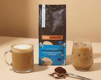 PureShrooms Mushroom Coffee with Ashwagandha & Chaga | Adaptogenic Ground Arabica