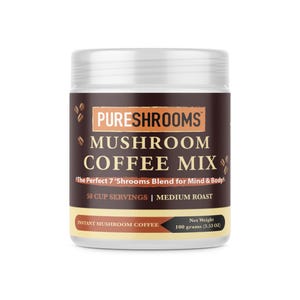 PureShrooms Perfect 7 Organic Instant Mushroom Coffee -Immune System Booster, Focus, Stress Relief, Natural Energy (100 grams, 50 Servings)