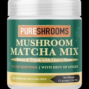 Mushroom Matcha Green Tea Mix - Focus & Think with Lion's Mane Mushroom (37 Servings, 75 Grams)