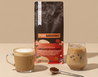 Mushroom Ground Coffee | 10 Functional Mushroom Blend, Adaptogens, L-Theanine, Low Acid Arabica