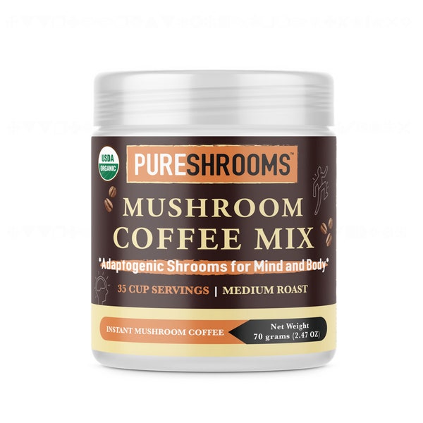 PureShrooms Organic Mushroom Coffee - Adaptogenic 'Shrooms for Mind and Body. Lion's Mane, Reishi,  & Cordyceps (Instant)