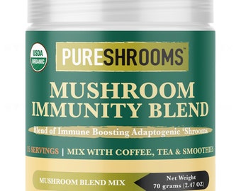 Mezcla de mezcla de inmunidad en polvo de hongos para batidos, café y alimentos. 6 Setas - Melena de León, Reishi, Cordyceps, Chaga, Coriolus & Maitake