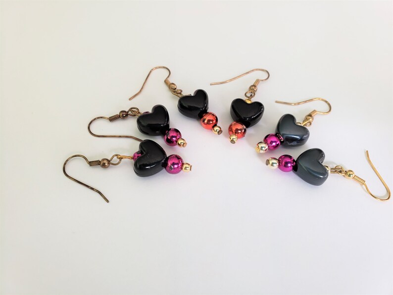Handmade earrings valentine earrings heart and round beaded | Etsy