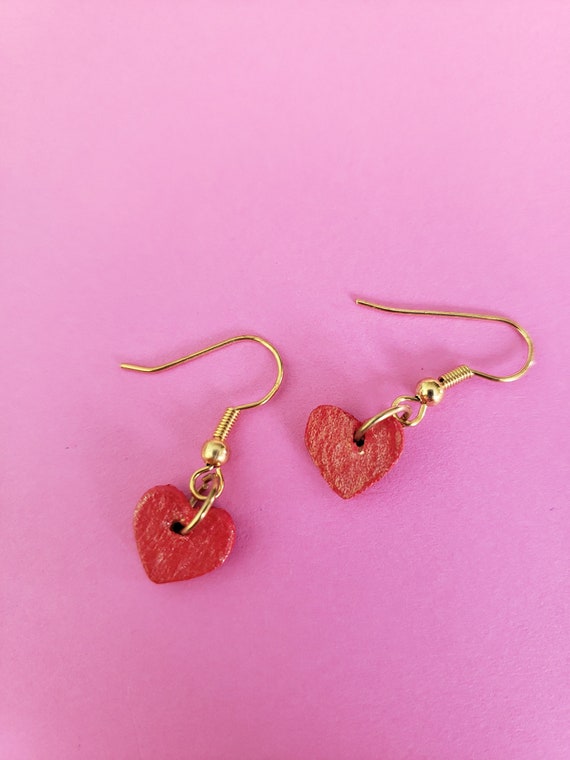 Handmade Valentine Wooden Heart Dangling Earrings Holiday | Etsy