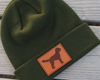 Doodle Leather Patch Beanie | Goldendoodle Beanie | Labradoodle Gift | Doodle Gift | Goldendoodle Labradoodle Present