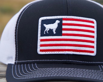 Red, White & Goldens- Bird Hunting Hat- Hunter’s- Golden Retriever - Retrievers present - Golden Retriever Gift