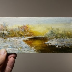 Landscape painting Original oil painting on a wooden board Wood slice art Small Oil Painting Original Artwork Room wall decor Ukrainian art