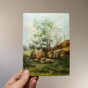Oil painting original Miniature oil painting Mini landscape Wood slice art Small Oil Painting on a wooden board. Ukrainian art.