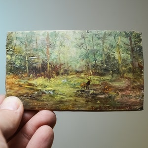 Small oil painting original Miniature oil painting Mini landscape Wood slice art Small Oil Painting on a wooden board