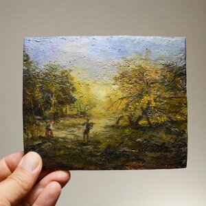 Small oil painting original Miniature oil painting Mini landscape Wood slice art Small Oil Painting on a wooden board