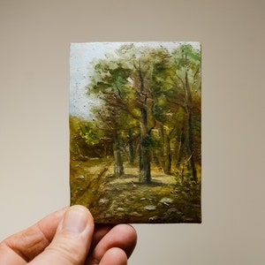 Ukrainian art Landscape painting Original oil painting on a wooden board Wood slice art Small Oil Painting Vintage Painting Small Wall decor