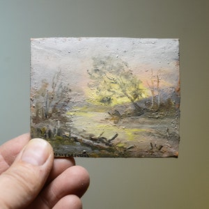 Small oil painting original Miniature oil painting Mini landscape Wood slice art Small Oil Painting on a wooden board
