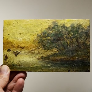 Ukrainian art Landscape painting Original oil painting on a wooden board Wood slice art Small Oil Painting Vintage Painting Small Wall decor