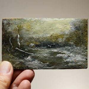 Small oil painting original Miniature oil painting Mini landscape Wood slice art Small Oil Painting on a wooden board