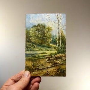 Landscape painting Original oil painting on a wooden board Wood slice art Small Oil Painting Original Artwork Small Wall decor Ukrainian art