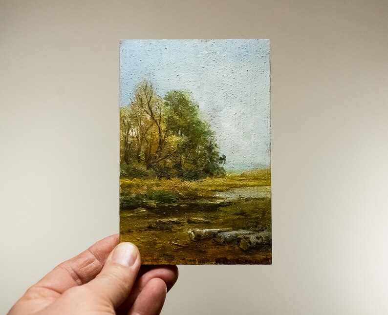 Collectable miniature painting with landscape. Small Oil image 1