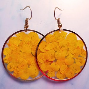 Yellow Flower Earrings, Floral Jewelry, Botanical Handmade Jewelry Gift