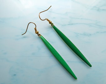 Green Drop Long Earrings, Minimalist Jewelry Gift for Her