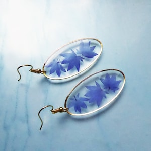 Blue Cornflower Natural Earrings, Silver Statement Handmade Drop Earrings, Gift vor Her