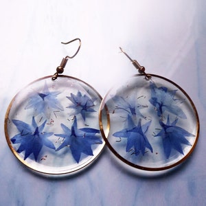 Gold Cornflower Statement Earrings, Natural Handmade Jewelry Gift