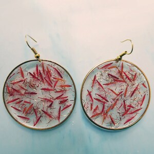 Boucles d'oreilles fleurs exotiques rouges, cadeau bijoux naturels pour elle
