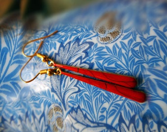 Red Long Earring, Unique Art Jewelry Gift