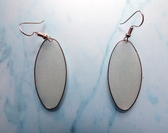 Oval Clear Gray Dangle Earrings, Gift For Her