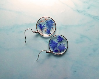 Silver Statement Cornflower Earrings, Natural Handmade Jewelry, Floral Mothers Day Gift